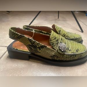 GANNI Snake-effect leather slingback loafers ELEVATED GREEN OLIVE 39